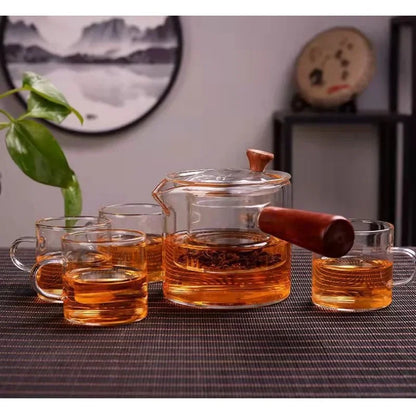 Japanese Glass Teapot with Side Handles Tea-Pot with Wooden Handles Kung Fu Tea Set Thickened Tea Maker Intuitive Tea Pot