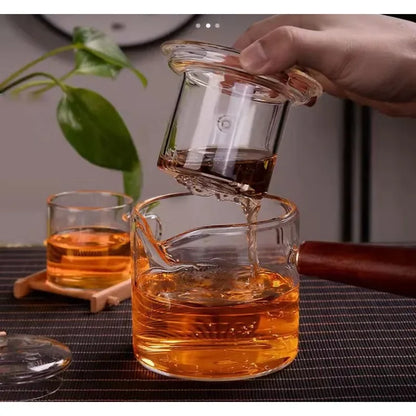 Japanese Glass Teapot with Side Handles Tea-Pot with Wooden Handles Kung Fu Tea Set Thickened Tea Maker Intuitive Tea Pot
