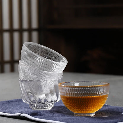 Japanese Hammer Grain Glass Tea Cup Set, Crystal Transparent Cup, Kungfu Tea Set, Household Master, Small Tea Cup, 3Pcs Pack