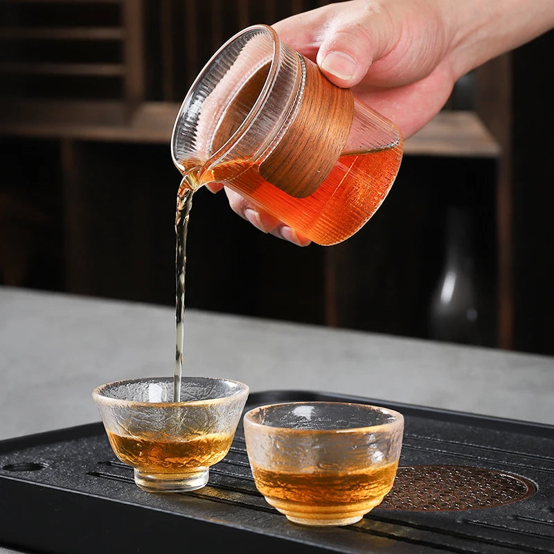 Japanese Hammer Grain Glass Tea Cup Set, Crystal Transparent Cup, Kungfu Tea Set, Household Master, Small Tea Cup, 3Pcs Pack