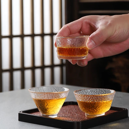 Japanese Hammer Grain Glass Tea Cup Set, Crystal Transparent Cup, Kungfu Tea Set, Household Master, Small Tea Cup, 3Pcs Pack