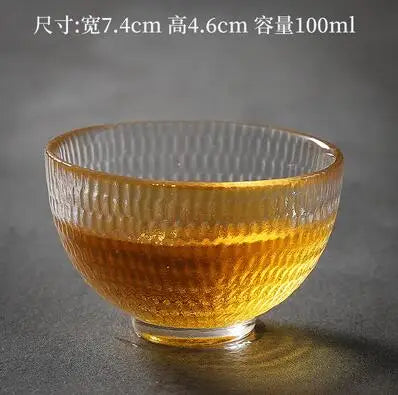 Japanese Hammer Grain Glass Tea Cup Set, Crystal Transparent Cup, Kungfu Tea Set, Household Master, Small Tea Cup, 3Pcs Pack