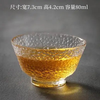 Japanese Hammer Grain Glass Tea Cup Set, Crystal Transparent Cup, Kungfu Tea Set, Household Master, Small Tea Cup, 3Pcs Pack