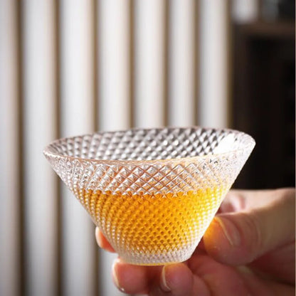 Japanese Hammer Grain Glass Tea Cup Set, Crystal Transparent Cup, Kungfu Tea Set, Household Master, Small Tea Cup, 3Pcs Pack