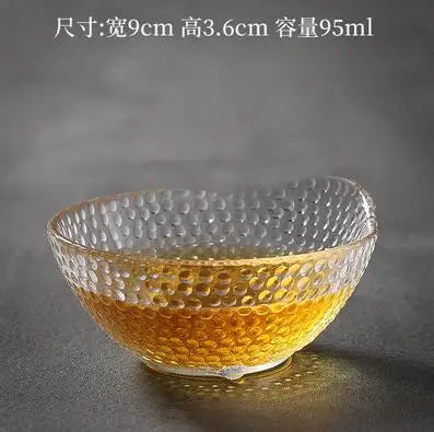 Japanese Hammer Grain Glass Tea Cup Set, Crystal Transparent Cup, Kungfu Tea Set, Household Master, Small Tea Cup, 3Pcs Pack