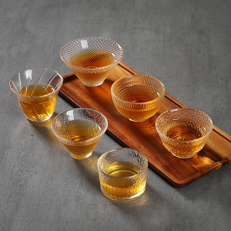 Japanese Hammer Grain Glass Tea Cup Set, Crystal Transparent Cup, Kungfu Tea Set, Household Master, Small Tea Cup, 3Pcs Pack