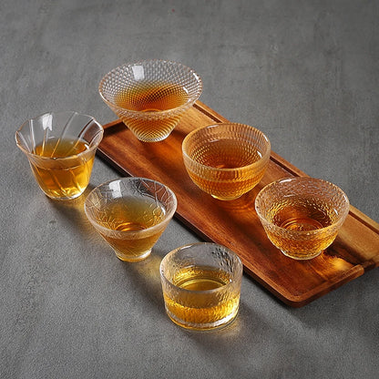 Japanese Hammer Grain Glass Tea Cup Set, Crystal Transparent Cup, Kungfu Tea Set, Household Master, Small Tea Cup, 3Pcs Pack