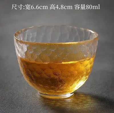 Japanese Hammer Grain Glass Tea Cup Set, Crystal Transparent Cup, Kungfu Tea Set, Household Master, Small Tea Cup, 3Pcs Pack