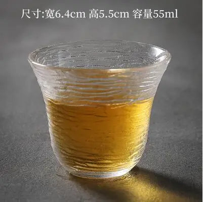 Japanese Hammer Grain Glass Tea Cup Set, Crystal Transparent Cup, Kungfu Tea Set, Household Master, Small Tea Cup, 3Pcs Pack
