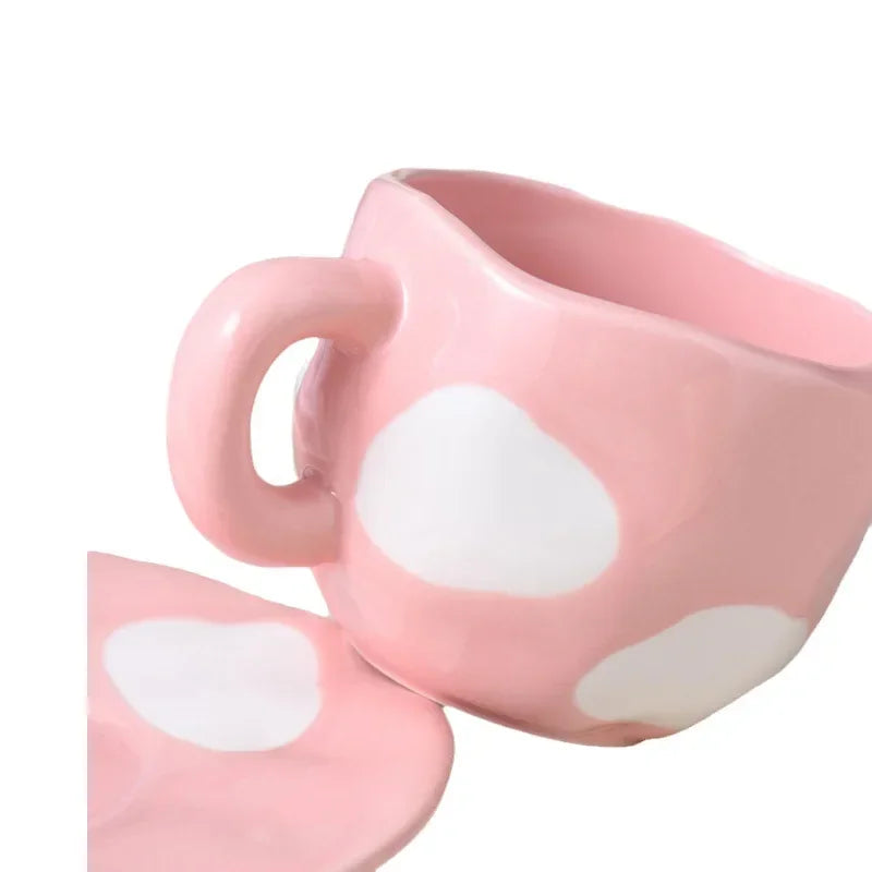 Japanese Hand Painted The Blue Sky and White Clouds Coffee Cup with Saucer Ceramic Handmade Tea Cup Saucer Set Cute Gift for Her