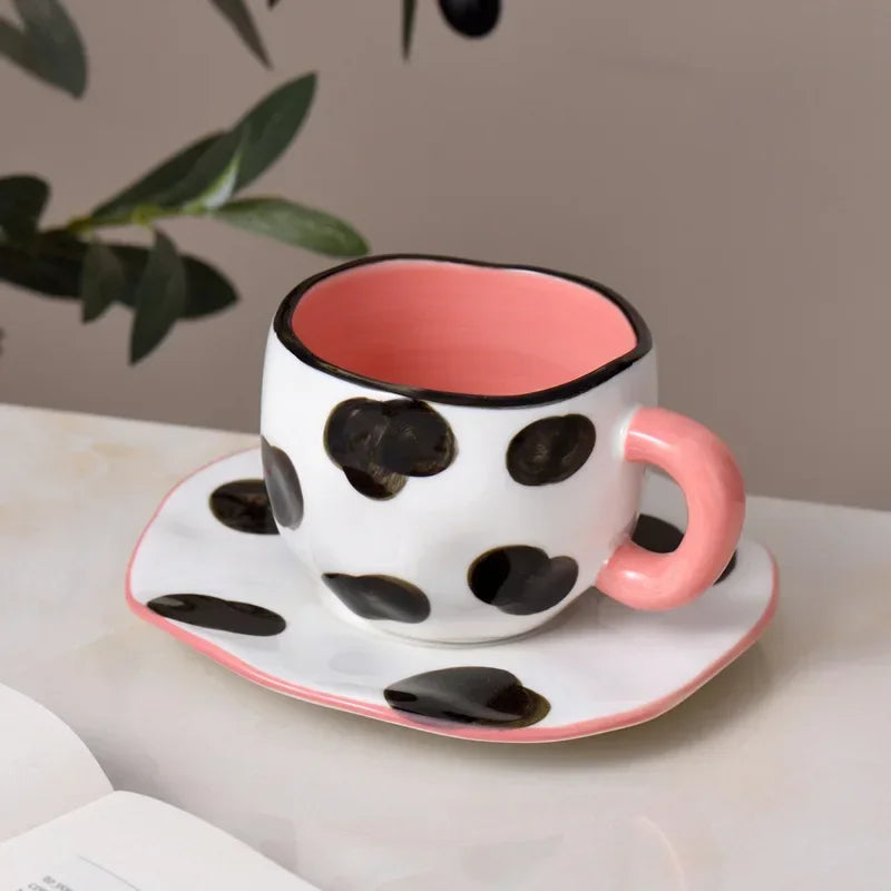 Japanese Hand Painted The Blue Sky and White Clouds Coffee Cup with Saucer Ceramic Handmade Tea Cup Saucer Set Cute Gift for Her