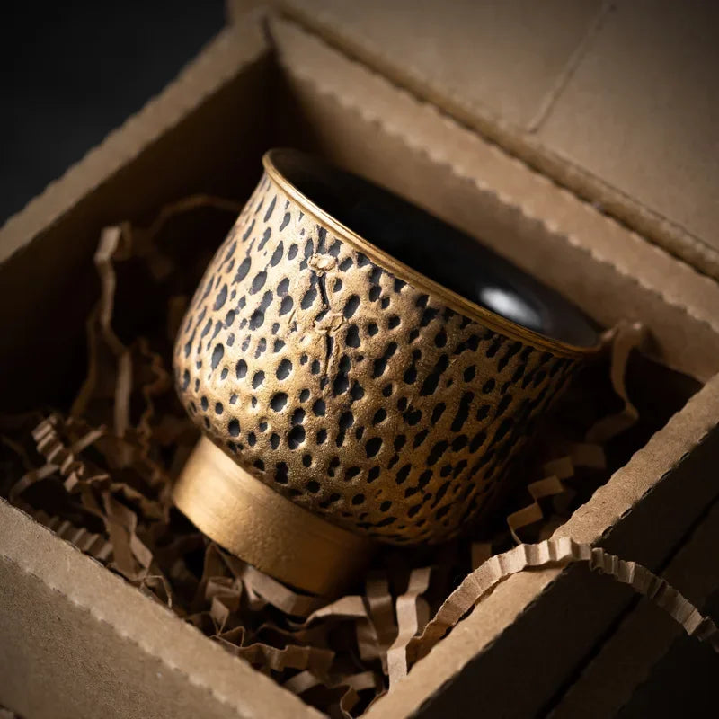 Japanese Handmade Kung Fu Tea Set Integrated Gold Color Ceramic Hammer Cup Creative Gilt Household Single Cups Teaware Kitchen