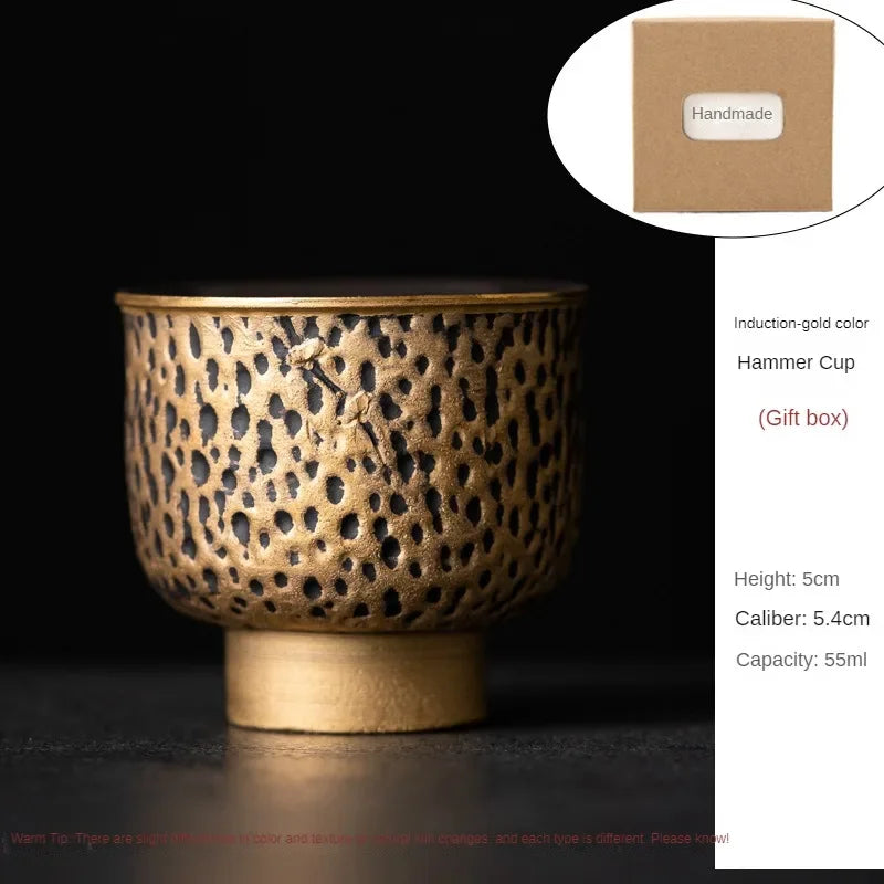Japanese Handmade Kung Fu Tea Set Integrated Gold Color Ceramic Hammer Cup Creative Gilt Household Single Cups Teaware Kitchen