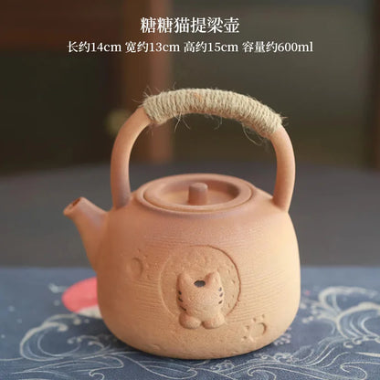 Japanese Handmade Kungfu Tea Set Teapot Round Furnace Fast Alcohol Furnace Dry-fired Clay Teapot Beam Kettle Teaware Kitchen Bar