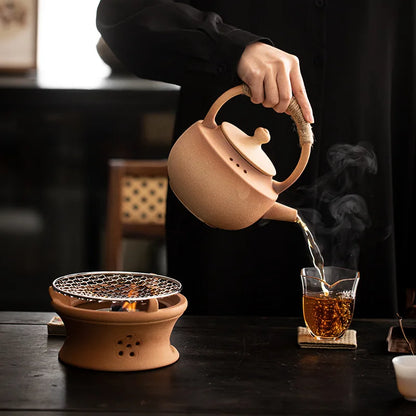 Japanese Handmade Kungfu Tea Set Teapot Round Furnace Fast Alcohol Furnace Dry-fired Clay Teapot Beam Kettle Teaware Kitchen Bar