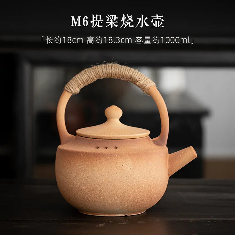 Japanese Handmade Kungfu Tea Set Teapot Round Furnace Fast Alcohol Furnace Dry-fired Clay Teapot Beam Kettle Teaware Kitchen Bar