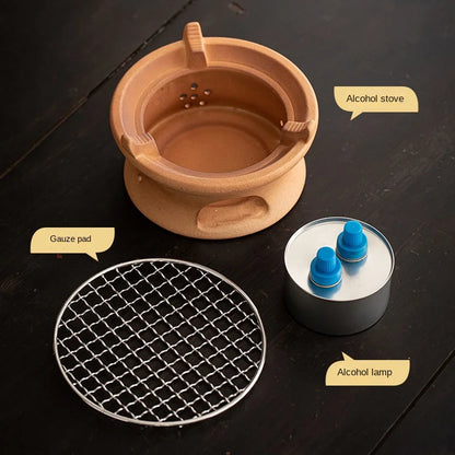 Japanese Handmade Kungfu Tea Set Teapot Round Furnace Fast Alcohol Furnace Dry-fired Clay Teapot Beam Kettle Teaware Kitchen Bar