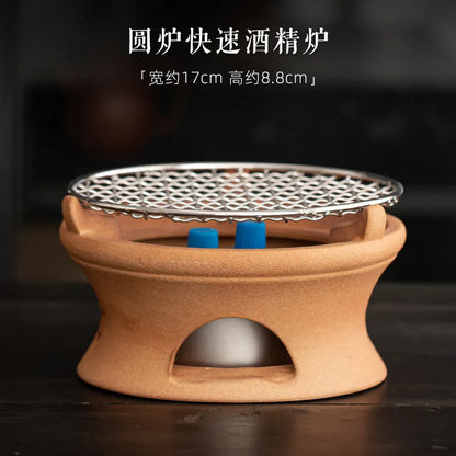 Japanese Handmade Kungfu Tea Set Teapot Round Furnace Fast Alcohol Furnace Dry-fired Clay Teapot Beam Kettle Teaware Kitchen Bar