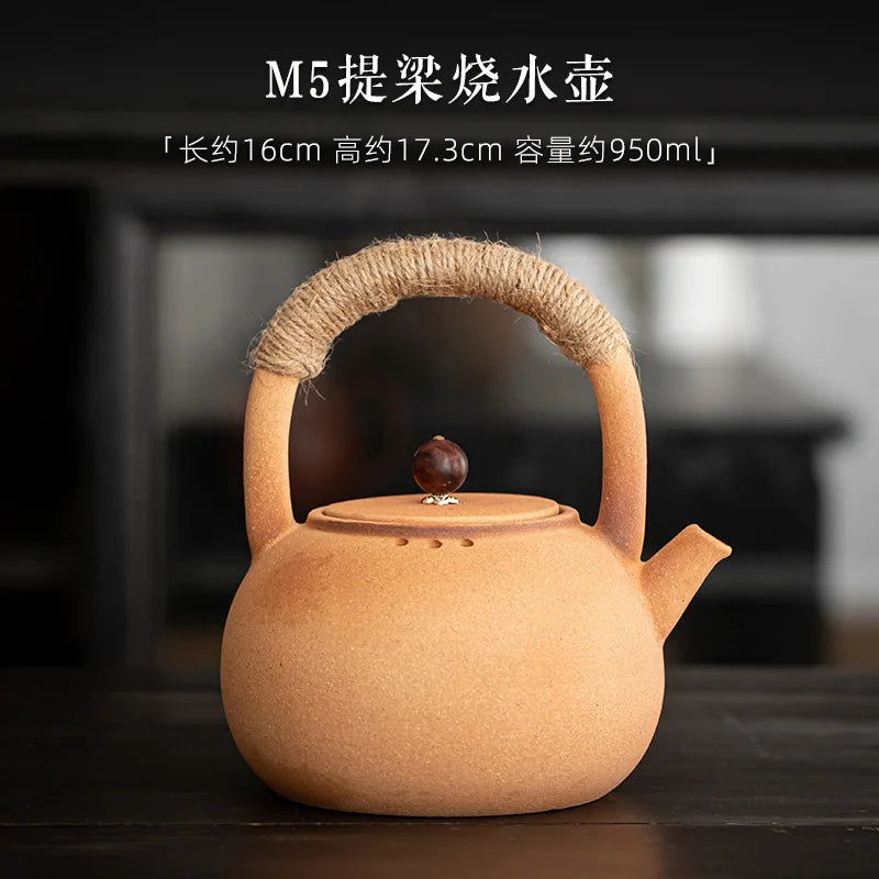 Japanese Handmade Kungfu Tea Set Teapot Round Furnace Fast Alcohol Furnace Dry-fired Clay Teapot Beam Kettle Teaware Kitchen Bar