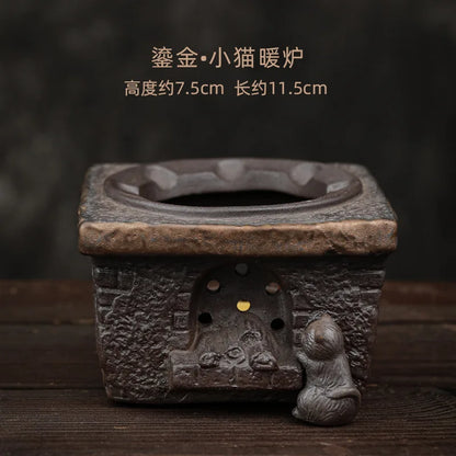 Japanese Handmade Stoneware Teapot Tea Pot Gilt Pumpkin Lifting Beam Pot Candle Warm Teapot Set Infuser Teaware Kitchen Dining