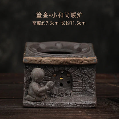 Japanese Handmade Stoneware Teapot Tea Pot Gilt Pumpkin Lifting Beam Pot Candle Warm Teapot Set Infuser Teaware Kitchen Dining