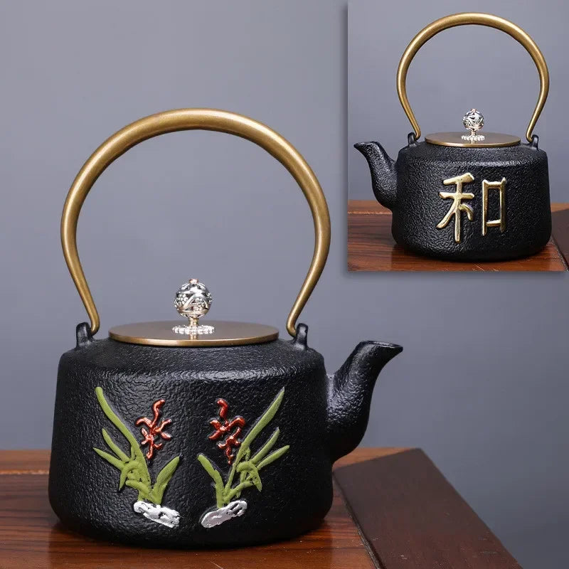 Japanese High quality Cast Iron Teapot Induction Cooker Kettle With Strainer Tea Pot Oolong Tea Coffee Maker Office Tea set 1.2L