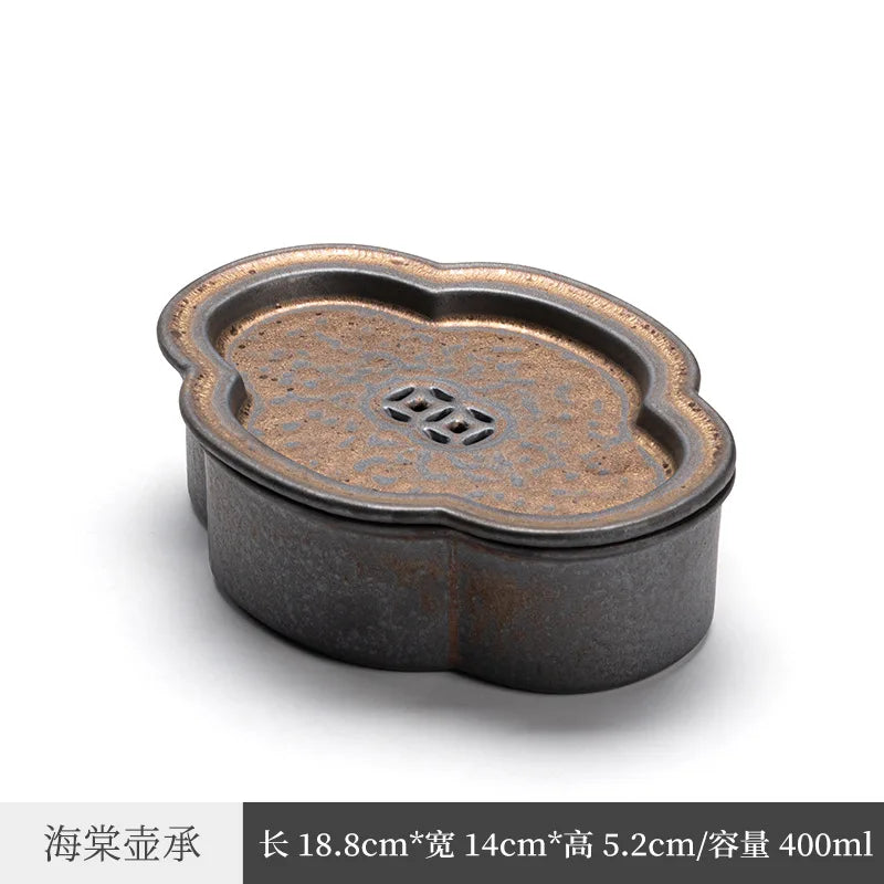 Japanese Household Ceramic Gilding Pot Tray Drain Teapot Platform Gupu Begonia Simple Small Size Water Storage Tea Tray Teapot