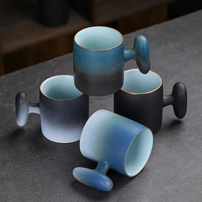 Japanese Household Stoneware Teacup Coffee Tea Anti-scald Master Cup Single Cup With Handle Teaware Kitchen Dining Bar Home