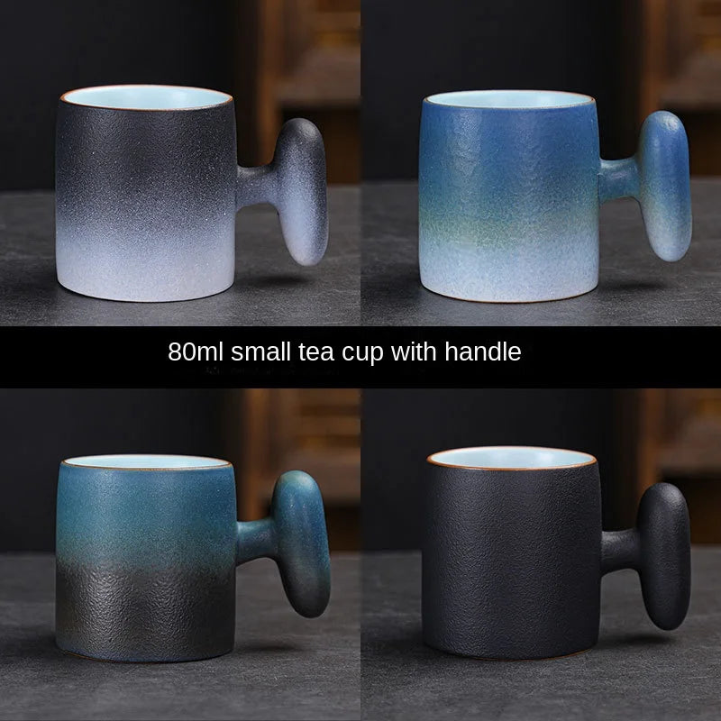 Japanese Household Stoneware Teacup Coffee Tea Anti-scald Master Cup Single Cup With Handle Teaware Kitchen Dining Bar Home