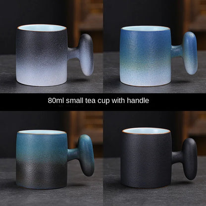 Japanese Household Stoneware Teacup Coffee Tea Anti-scald Master Cup Single Cup With Handle Teaware Kitchen Dining Bar Home