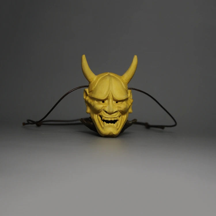Japanese Mask Prajna Tiangou Exorcism Necklace Pendant Boxwood Pure Manual Solid Wood Carving