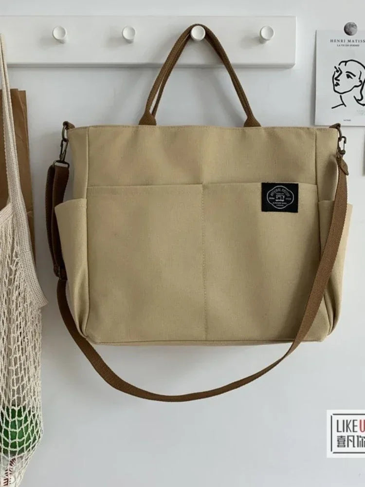 Japanese Multi-pocket Handbag Large-capacity Canvas Tote Bag Simple School lady bag One-shoulder Men's and Women's Messenger Bag