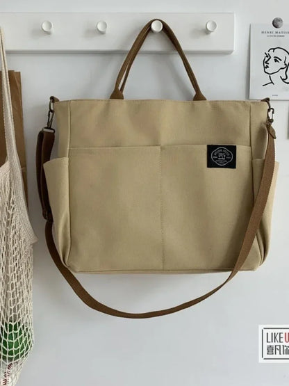 Japanese Multi-pocket Handbag Large-capacity Canvas Tote Bag Simple School lady bag One-shoulder Men's and Women's Messenger Bag