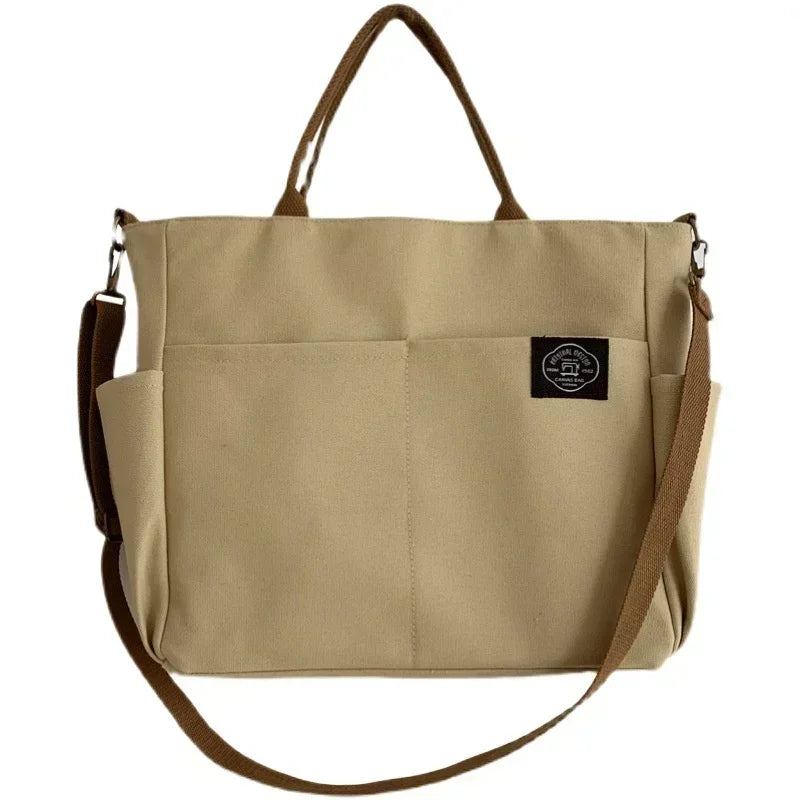 Japanese Multi-pocket Handbag Large-capacity Canvas Tote Bag Simple School lady bag One-shoulder Men's and Women's Messenger Bag