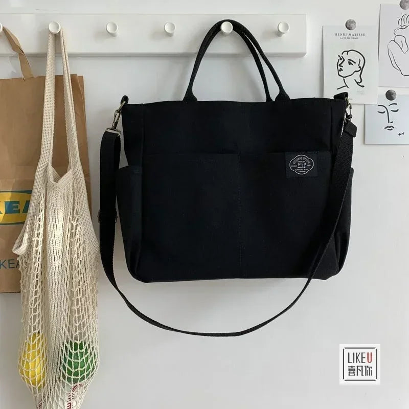 Japanese Multi-pocket Handbag Large-capacity Canvas Tote Bag Simple School lady bag One-shoulder Men's and Women's Messenger Bag