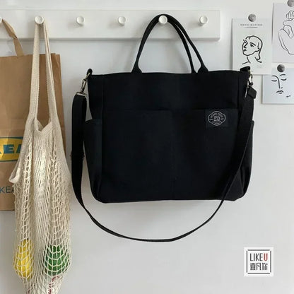 Japanese Multi-pocket Handbag Large-capacity Canvas Tote Bag Simple School lady bag One-shoulder Men's and Women's Messenger Bag