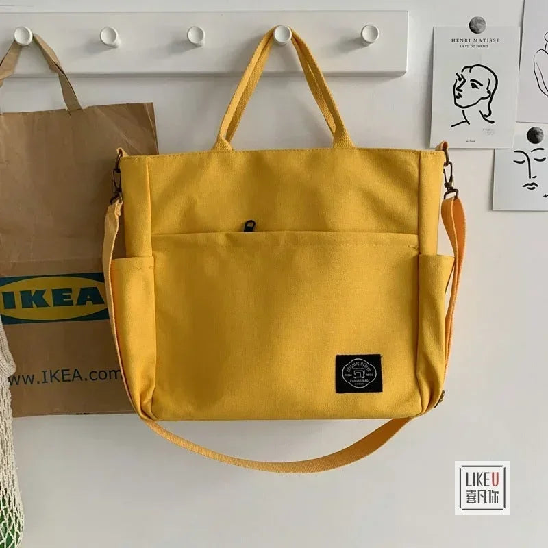 Japanese Multi-pocket Handbag Large-capacity Canvas Tote Bag Simple School lady bag One-shoulder Men's and Women's Messenger Bag