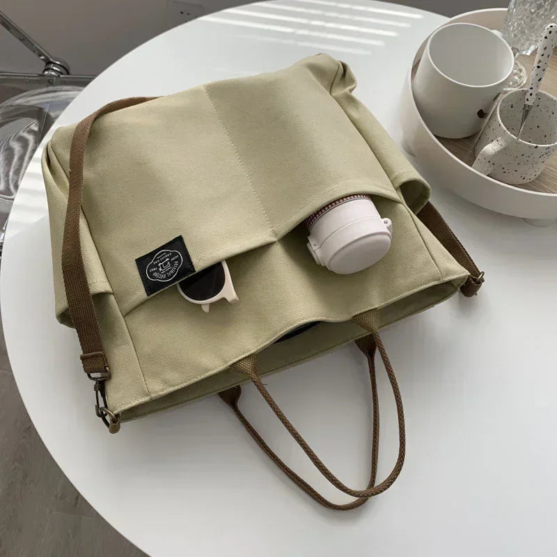 Japanese Multi-pocket Handbag Large-capacity Canvas Tote Bag Simple School lady bag One-shoulder Men's and Women's Messenger Bag
