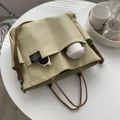 Japanese Multi-pocket Handbag Large-capacity Canvas Tote Bag Simple School lady bag One-shoulder Men's and Women's Messenger Bag