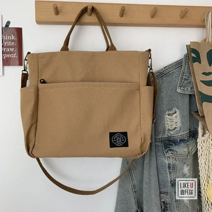 Japanese Multi-pocket Handbag Large-capacity Canvas Tote Bag Simple School lady bag One-shoulder Men's and Women's Messenger Bag