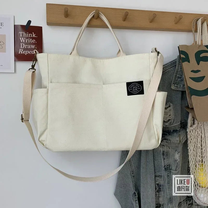 Japanese Multi-pocket Handbag Large-capacity Canvas Tote Bag Simple School lady bag One-shoulder Men's and Women's Messenger Bag