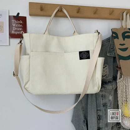 Japanese Multi-pocket Handbag Large-capacity Canvas Tote Bag Simple School lady bag One-shoulder Men's and Women's Messenger Bag