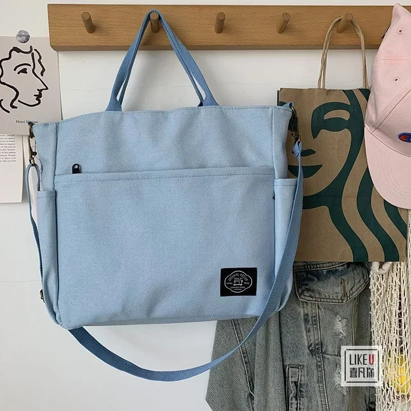 Japanese Multi-pocket Handbag Large-capacity Canvas Tote Bag Simple School lady bag One-shoulder Men's and Women's Messenger Bag