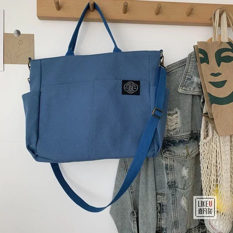 Japanese Multi-pocket Handbag Large-capacity Canvas Tote Bag Simple School lady bag One-shoulder Men's and Women's Messenger Bag
