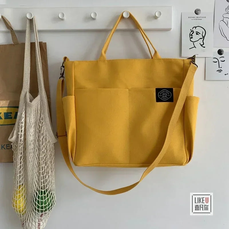 Japanese Multi-pocket Handbag Large-capacity Canvas Tote Bag Simple School lady bag One-shoulder Men's and Women's Messenger Bag