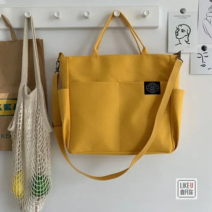 Japanese Multi-pocket Handbag Large-capacity Canvas Tote Bag Simple School lady bag One-shoulder Men's and Women's Messenger Bag