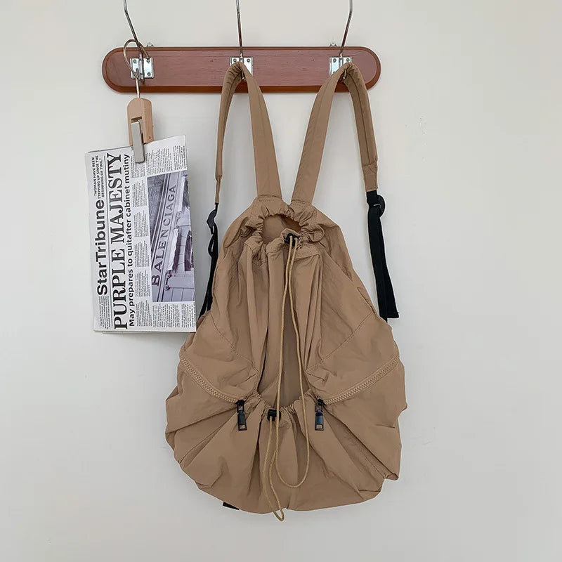 Japanese New Drawstring Backpack Women's Fashion High Capacity Casual Lightweight Nylon Student Backpack