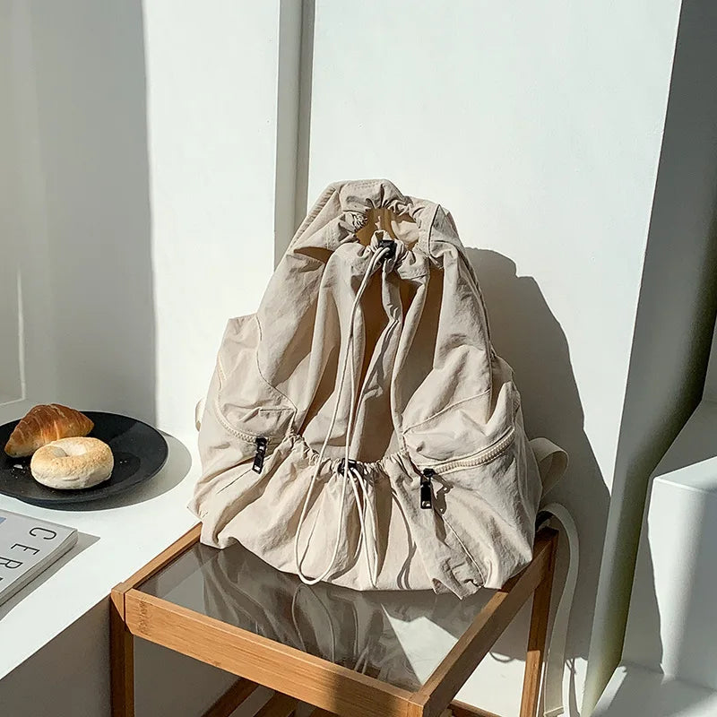 Japanese New Drawstring Backpack Women's Fashion High Capacity Casual Lightweight Nylon Student Backpack