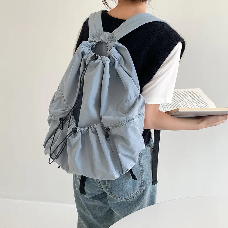 Japanese New Drawstring Backpack Women's Fashion High Capacity Casual Lightweight Nylon Student Backpack