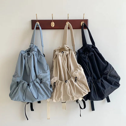 Japanese New Drawstring Backpack Women's Fashion High Capacity Casual Lightweight Nylon Student Backpack